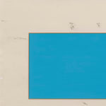 detail of a a work on paper with a blue rectangle at it's center