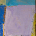 detail of a small abstract painting on a cigar box lid