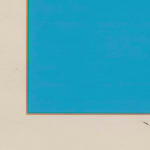 detail of a a work on paper with a blue rectangle at it's center