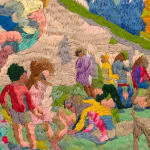 detail of abstracted figurative embroidery