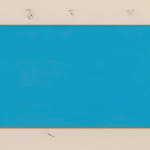 detail of a a work on paper with a blue rectangle at it's center
