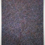 Acrylic and mixed media on canvas in an abstract expressionist mode of countless multicolored dots creating a sense of cosmic depth
