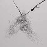 Detail of Graphite on paper of two dark lines in central form.