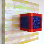 Three-dimensional painting composed of geometric blocks of color with both traditional and interference acrylic