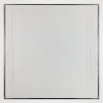 Framed Square monochromatic white print with faint geometric forms by Robert Ryman