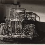 Details of Sculpture of a car made of twigs, tree branches, bamboo, twine, adhesive to bind knots
