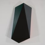 Tridimensional painting of a black and dark gray sides rhomboid prism with parallelogram sides
