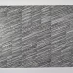 Graphite on paper, gray and black lines moving across the page, in a wave motion.