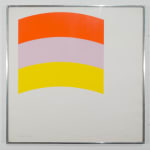 Print of a curve section made from 3 color strips, yellow, pink, orange