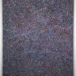 Acrylic and mixed media on canvas in an abstract expressionist mode of countless multicolored dots creating a sense of cosmic depth