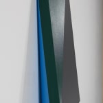 Detail of Tridimensional painting of a black and dark gray sides rhomboid prism with parallelogram sides