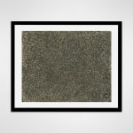 Abstract painting consisting of small marks covering the entire visual field hanging on a wall next to a chair