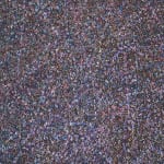 Acrylic and mixed media on canvas in an abstract expressionist mode of countless multicolored dots creating a sense of cosmic depth