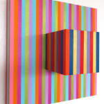 Three-dimensional painting composed of geometric blocks of color with both traditional and interference acrylic