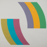 Print of two curve sections made from 3 color strips, on the bottom left: lime, blue, and rose. On the top right: lavender, yellow, green