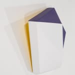 Detail of Tridimensional painting of interconnected white and navy blue parallelograms