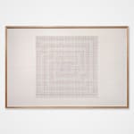 Framed red, green, and black ink drawing of architectural plan