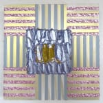 Three-dimensional painting composed of geometric blocks of color with both traditional and interference acrylic