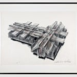 Framed charcoal drawing of an architectural structure by artist Francis Hines