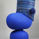 Bright blue abstract sculpture in mixed media with textile