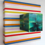 Three-dimensional painting composed of geometric blocks of color with both traditional and interference acrylic