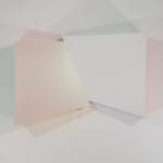 Tridimensional painting of interconnected prisms resembling a cut gem, with red shadow
