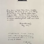 Detail of Three photographs and ink on museum board, each has a small black and white photo with writing surrounding them