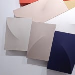 Detail of Tridimensional painting of interconnected parallelepipeds, (vermillion, beiges, navy blue, sienna, white)