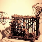 Details of Sculpture of a car made of twigs, tree branches, bamboo, twine, adhesive to bind knots