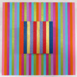 Three-dimensional painting composed of geometric blocks of color with both traditional and interference acrylic