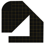 Acrylic painting on masonite of a black, irregular geometric shape surrounding a triangular area of negative space