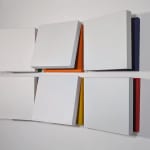 Silver framed geometric abstract painting on paper