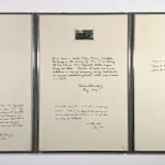 Three photographs and ink on museum board, each has a small black and white photo with writing surrounding them