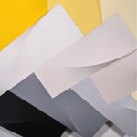 Detail of Tridimensional, bas relief vertical painting, yellow, light yellow, beige, grays, black modules