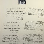 Detail of Two photographs and ink on museum board, both having small black and white photographs, one has writing in blocks surrounding it