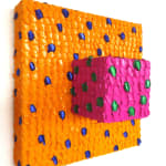 Three-dimensional painting composed of geometric blocks of color with textured acrylic