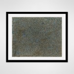 Black framed abstract work on paper consisting of small marks covering the entire visual field