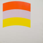 Print of a curve section made from 3 color strips, yellow, pink, orange