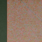 An eight-sided rectangular shape is divided into rectangular parcels of muted pink, blue, green, orange, and yellow acrylic