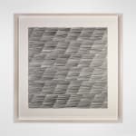 Graphite on paper drawing of longer and shorter lines creating a diagonal pattern.