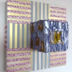 Three-dimensional painting composed of geometric blocks of color with both traditional and interference acrylic