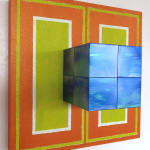 Three-dimensional painting composed of geometric blocks of color with both traditional and interference acrylic