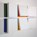 Silver framed geometric abstract painting on paper