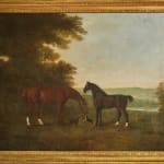John Boultbee (1753–1812), Chestnut horse and bay stallion with two dogs in an extensive landscape, c. 1780