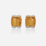 18K Yellow and White Gold, Citrine and Diamond Earrings, c. 1980-2000