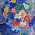 William Malherbe, Bouquet de tulipes, anémones et bleuets