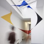 Felice Varini, CARRE BLEU NOIR ROUGE ET JAUNE AU DISQUE BLANC - PARIS, 2011