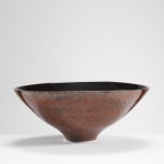 Chris Keenan, 97-99 Trio of tenmoku and celadon rocking bowls with red teardrop