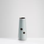 Chris Keenan, 97-99 Trio of tenmoku and celadon rocking bowls with red teardrop