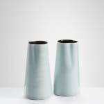 Chris Keenan, 97-99 Trio of tenmoku and celadon rocking bowls with red teardrop
